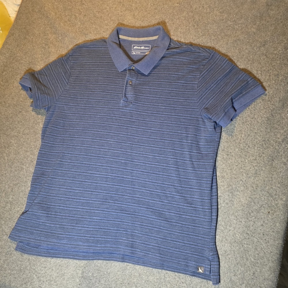 Eddie Bauer Outdoor Blue Striped Men's Polo Short Sleeve XL 567